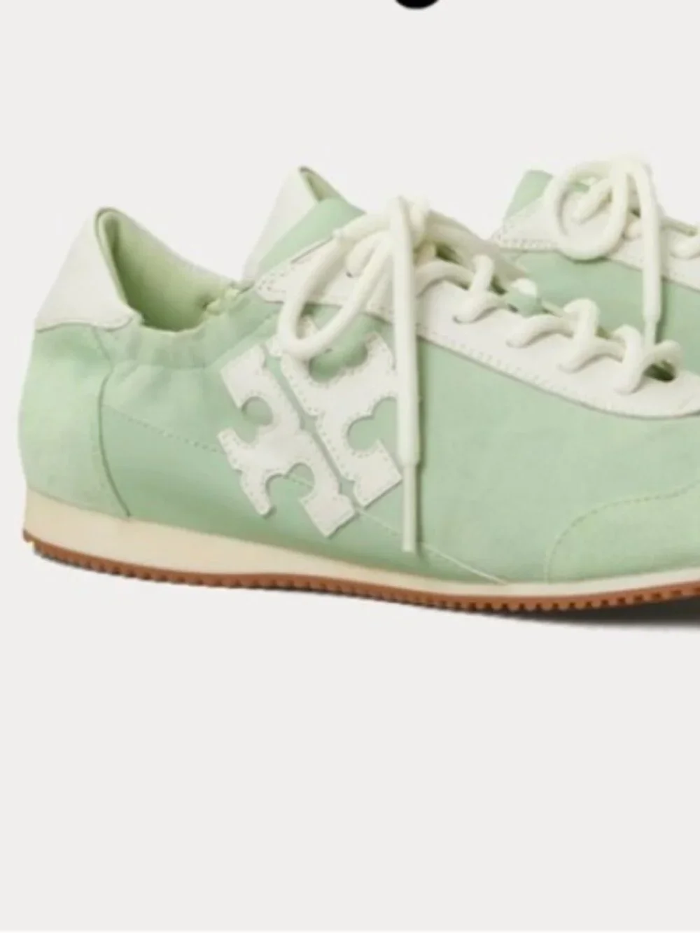 Tory Burch Mint Green White Suede Leather Logo Sneakers Women's 9.5